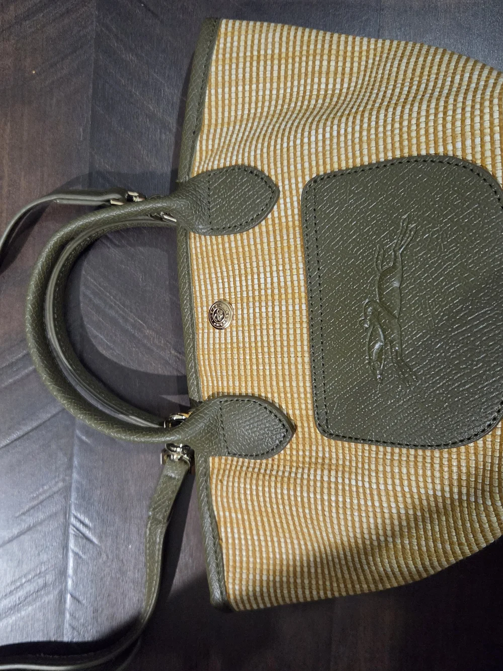 Longchamp Olive Green Leather Tote with Gold Hardware